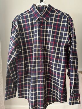 Brooks Brothers Navy Plaid Button-Down Shirt with Red and Cream Windowpane